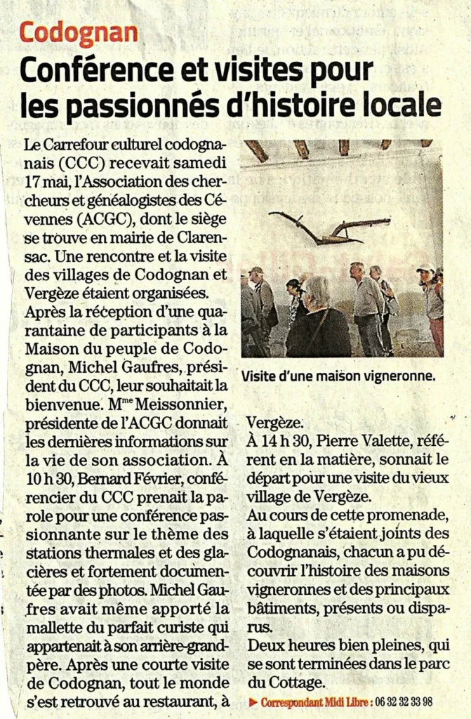 Visite dans codognan midi libre 22.05.2025