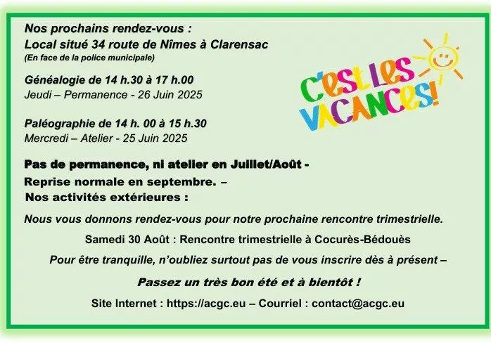Calendrier de fin juin 2025