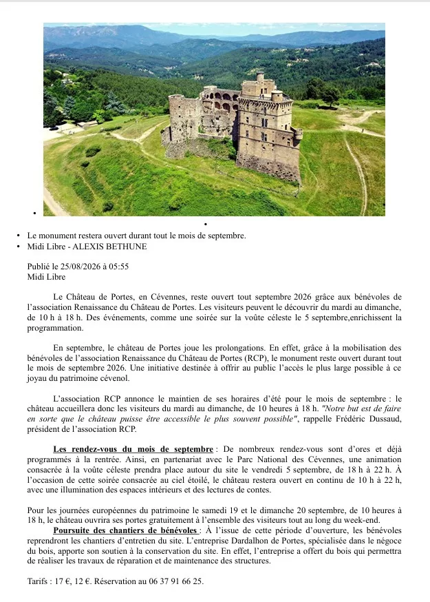 Article Mîdi Libre Château de Portes